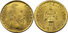 Weltmünzen und Medaillen, Mexiko / Mexico. Maximilian (1864-1867). 1 Peso 1865. Gold. 0.45 g. Stempelglanz