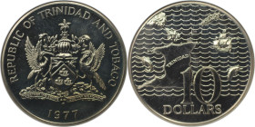 Weltmünzen und Medaillen, Trinidad und Tobago / Trinidad and Tobago. Landkarte. 10 Dollars 1977. Kupfer-Nickel. KM 36. NGC PF 68