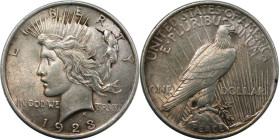 Weltmünzen und Medaillen, Vereinigte Staaten / USA / United States. "Peace Dollar". 1 Dollar 1923. Silber. KM 150. Vorzüglich-stempelglanz. Patina