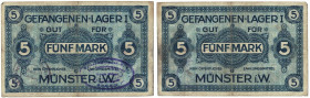 Banknoten, Deutschland / Germany. Notgeld, Münster i W. Gefangenen - Lager I. 5 Mark ND. III