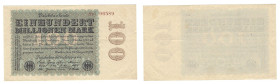 Banknoten, Deutschland / Germany. Geldscheine der Inflation (1919-1924). 100 Millionen Mark Reichsbanknote 22.8.1923. Pick: 107, Ro: 106d, II