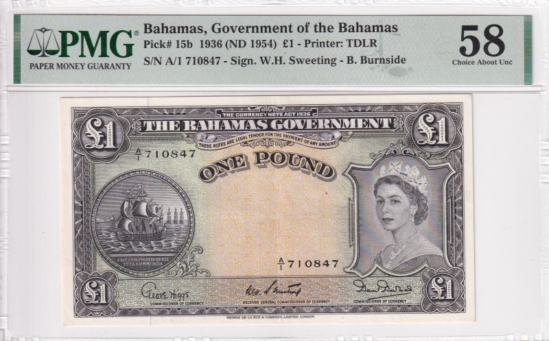 Bahamas, 1 Pound, 1936, AUNC, p15b

PMG 58, Queen Elizabeth II Portrait

Est...