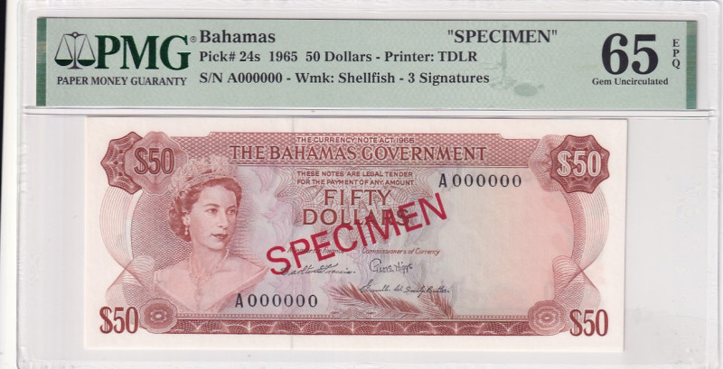 Bahamas, 50 Dollars, 1965, UNC, p24s, SPECIMEN

PMG 65 EPQ, Queen Elizabeth II...