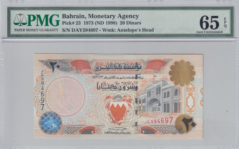 Bahrain, 20 Dinars, 1998, UNC, p23a

PMG 65 EPQ

Estimate: USD 300-600