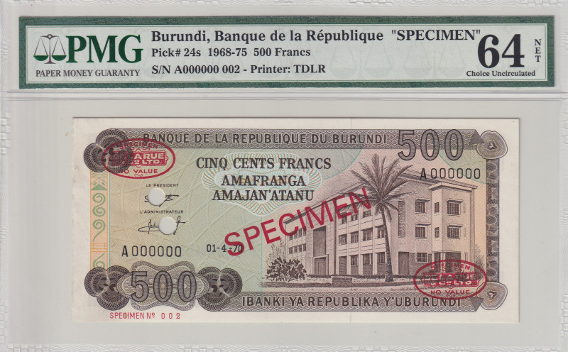 Burundi, 500 Francs, 1968/75, UNC, p24s, SPECIMEN

Estimate: USD 300-600