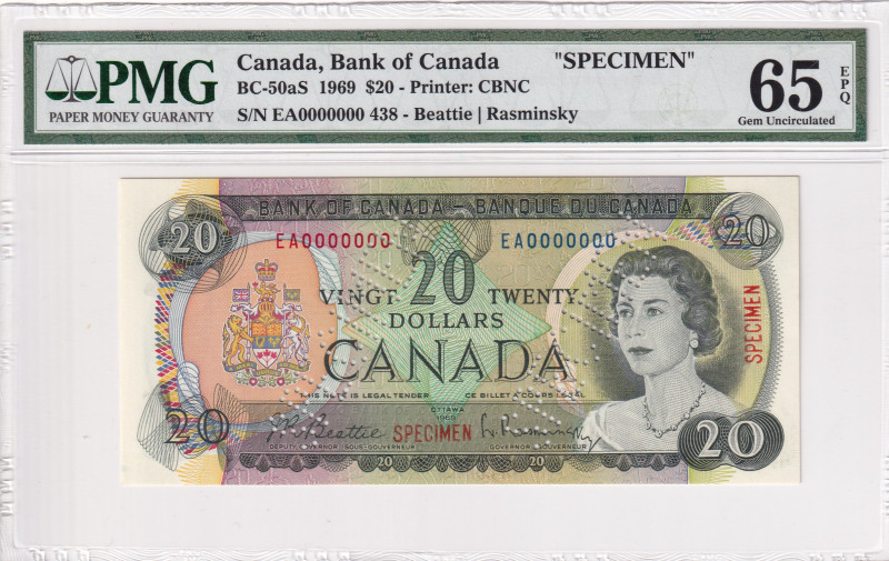 Canada, 20 Dollars, 1969, UNC, p89as, SPECIMEN

PMG 65 EPQ, Queen Elizabeth II...