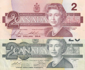 Canada, 2-20 Dollars, 1986/1991, p94; p97, (Total 2 banknotes)

2 Dollar, UNC; 20 Dollars, VF, Queen Elizabeth II Portrait

Estimate: USD 20-40