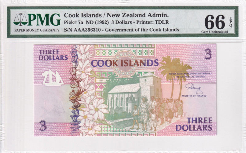 Cook Islands, 3 Dollars, 1992, UNC, p7a

PMG 66 EPQ

Estimate: USD 25-50