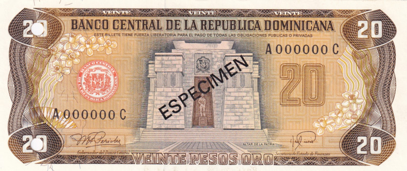 Dominican Republic, 20 Pesos Oro, 1978, UNC, p120s, SPECIMEN

Estimate: USD 25...