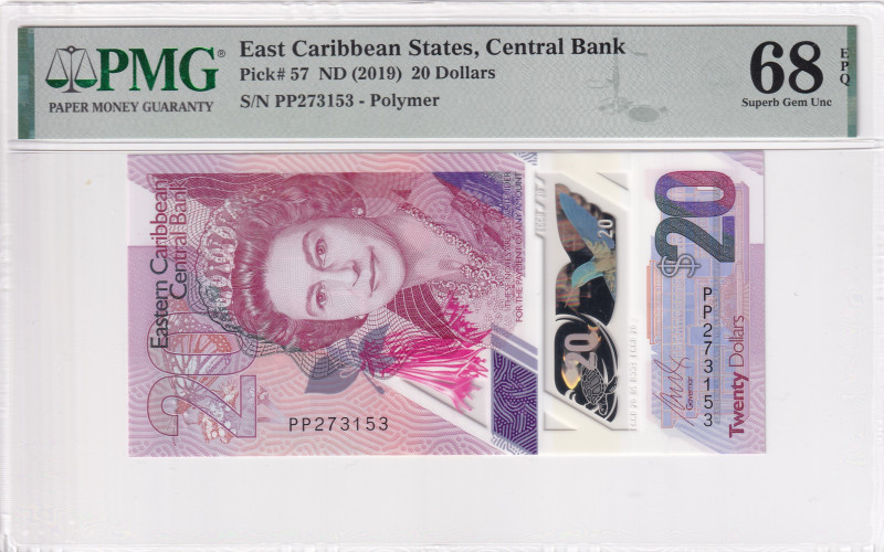 East Caribbean States, 20 Dollars, 2019, UNC, p57

PMG 68 EPQ, High Condition ...