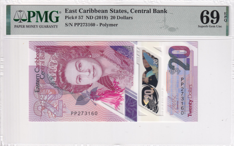 East Caribbean States, 20 Dollars, 2019, UNC, p57

PMG 69 EPQ, TOP POP, It has...