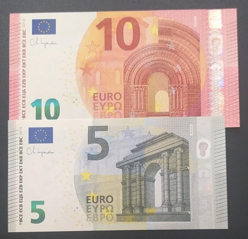 European Union, 5-10 Euro, 2013/2014, UNC, p26; p27, (Total 2 banknotes)

Esti...