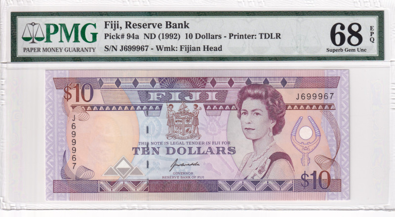 Fiji, 10 Dollars, 1992, UNC, p94a

PMG 68 EPQ, High Condition , Queen Elizabet...