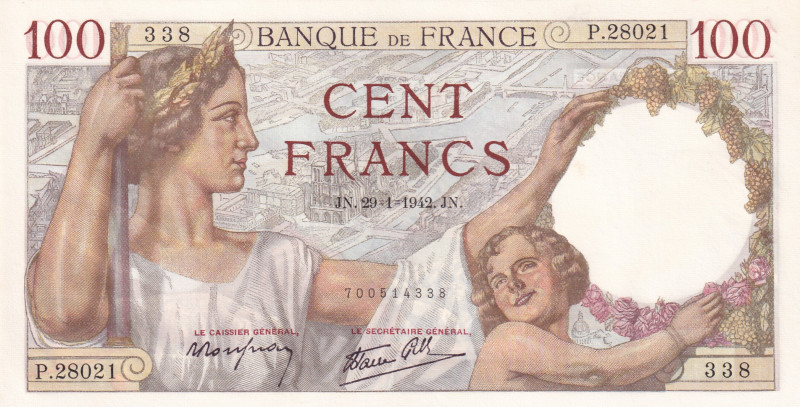 France, 100 Francs, 1942, UNC, p94

Estimate: USD 30-60