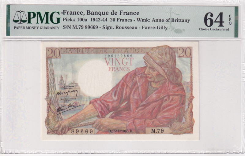 France, 20 Francs, 1943, UNC, p100a

PMG 64 EPQ

Estimate: USD 50-100