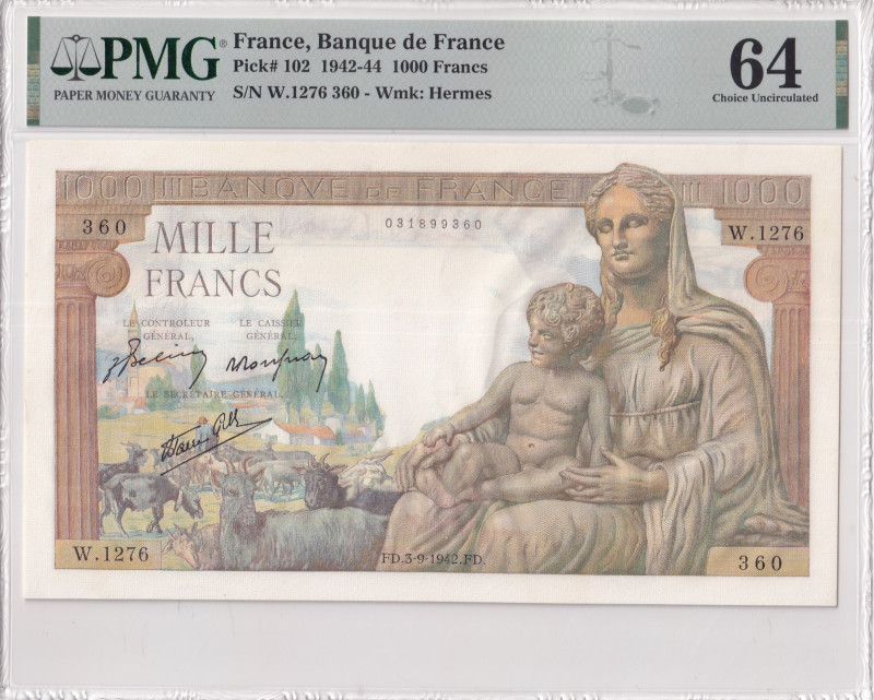 France, 1.000 Francs, 1942, UNC, p102

PMG 64

Estimate: USD 100-200