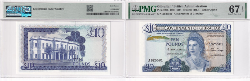 Gibraltar, 10 Pounds, 1986, UNC, p22b

PMG 67 EPQ, High condition , Queen Eliz...