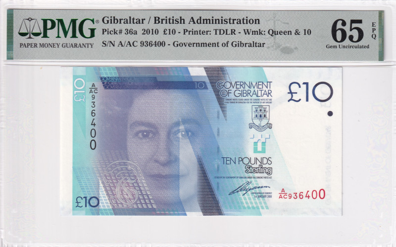 Gibraltar, 10 Pounds, 2010, UNC, p36a

PMG 65 EPQ, Queen Elizabeth II. Potrait...