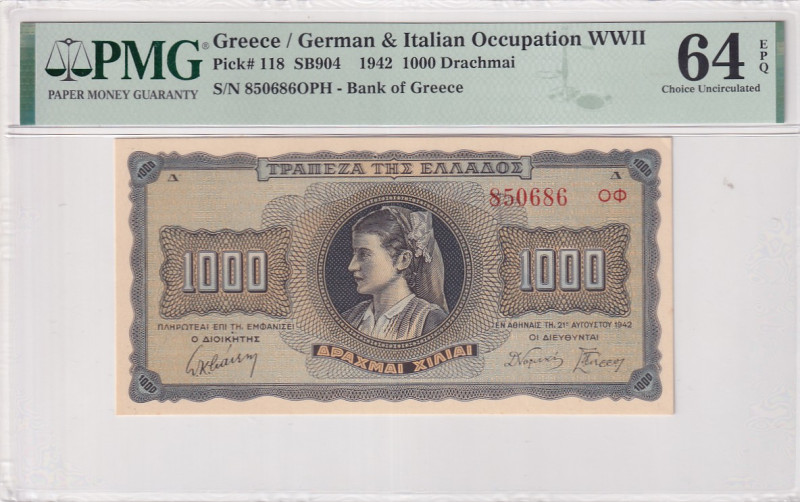 Greece, 1.000 Drachmai, 1942, UNC, p118a

PMG 64 EPQ

Estimate: USD 30-60