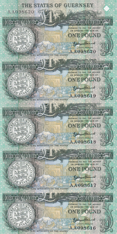 Guernsey, 1 Pound, 1991/2016, UNC, p52d, (Total 5 consecutive banknotes)

Esti...