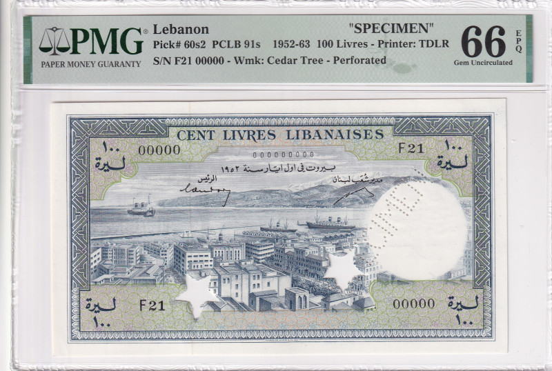 Lebanon, 100 Livres, 1952, UNC, p60s2, SPECIMEN

PMG 66 EPQ

Estimate: USD 7...