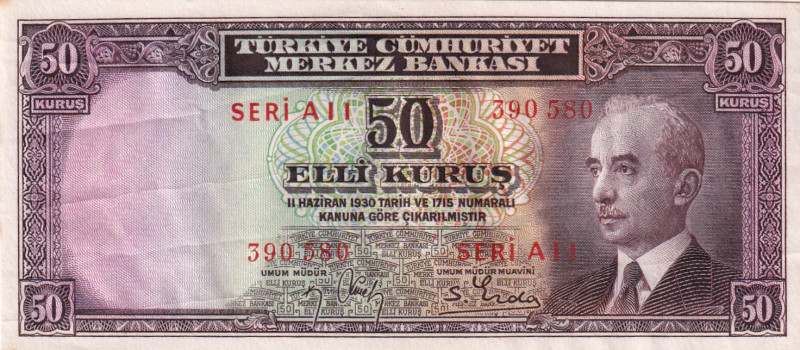 Turkey, 50 Kurush, XF, p133, 2.Emission

Estimate: USD 15-30