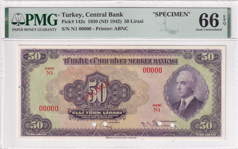 Turkey, 50 Lira, 1942, UNC, p142s, SPECIMEN

PMG 66 EPQ

Estimate: USD 300-6...