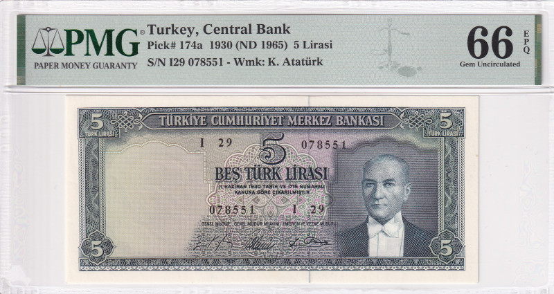 Turkey, 5 Lira, 1965, UNC, p174a, 5.Emission

PMG 66 EPQ, 9th highest rated ba...