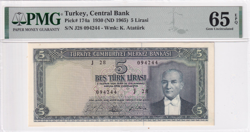 Turkey, 5 Lira, 1965, UNC, p174a, 5.Emission

PMG 65 EPQ, It has serial tracki...