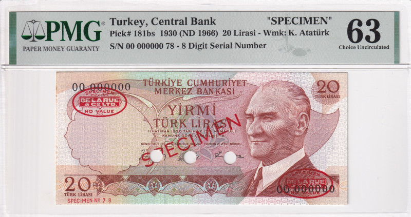 Turkey, 20 Lira, 1966, UNC, p181s, SPECIMEN

6.Emission, PMG 63

Estimate: U...