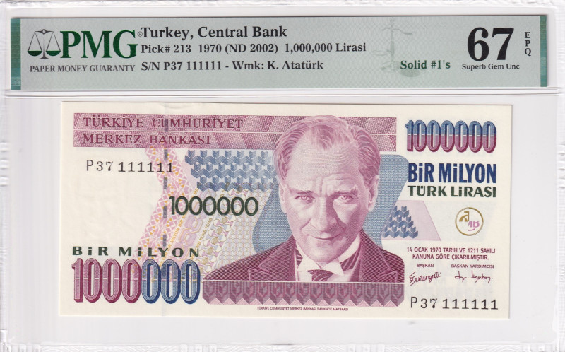 Turkey, 1.000.000 Lira, 2002, UNC, p213, 1 SOLID

7.Emission, PMG 67 EPQ, High...