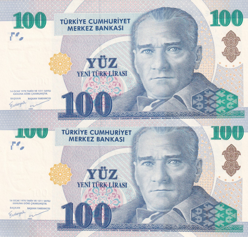 Turkey, 100 New Lira, 2005, UNC, p221, 8. Emisyon

(Total 2 consecutive bankno...