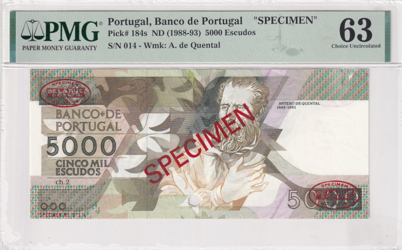 Portugal, 5.000 Escudos, 1988/1993, UNC, p184s, SPECIMEN

PMG 63

Estimate: ...