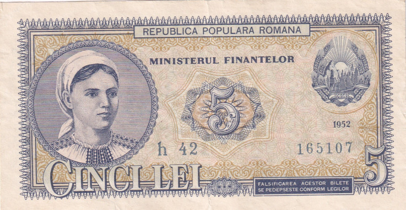 Romania, 5 Lei, 1952, XF, p83b

Estimate: USD 20-40