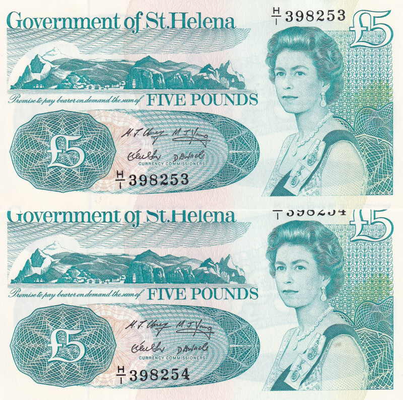 Saint Helena, 5 Pounds, 1998, UNC(-), p11a, (Total 2 consecutive banknotes)

T...