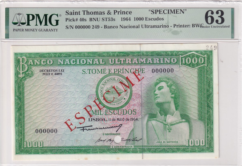 Saint Thomas & Prince, 1.000 Escudos, 1964, UNC, p40s, SPECIMEN

PMG 63

Est...