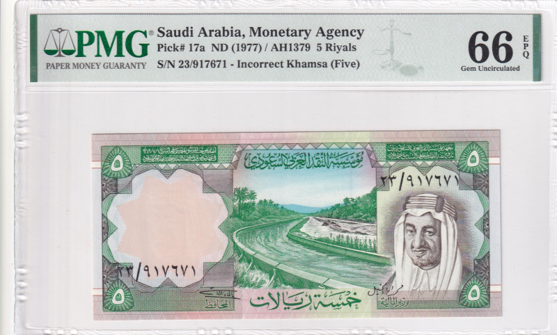 Saudi Arabia, 5 Riyals, 1977, UNC, p17a

PMG 66 EPQ

Estimate: USD 100-200