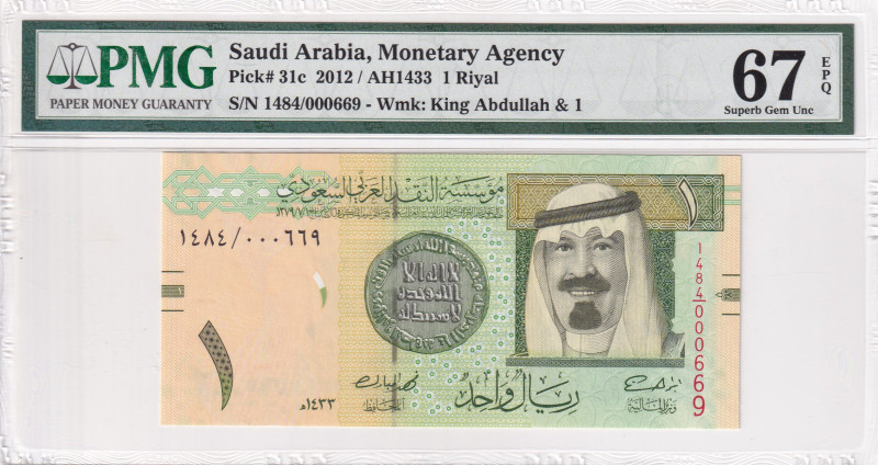 Saudi Arabia, 1 Riyal, 2012, UNC, p31c

PMG 67 EPQ, High condition 

Estimat...