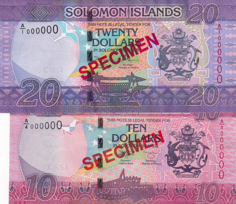 Solomon Islands, 10-20 Dollars, 2017, UNC, p33s; p34s, SPECIMEN

(Total 2 bank...