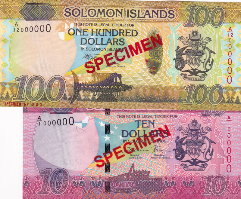 Solomon Islands, 10-100 Dollars, 2015/2017, UNC, p33s; p36s, SPECIMEN

(Total ...