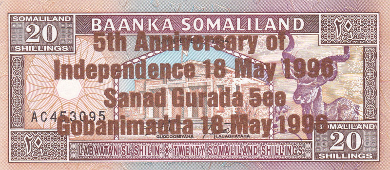 Somaliland, 20 Shillings, 1996, UNC, p10

Estimate: USD 20-40