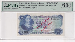 South Africa, 2 Rand, 1974/1976, UNC, p117as, SPECIMEN

PMG 66 EPQ

Estimate: USD 400-800