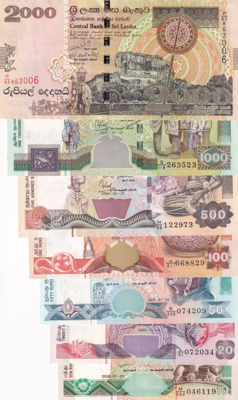 Sri Lanka, 10-20-50-100-500-1.000-2.000 Rupees, 1995/2006, UNC, (Total 7 banknot...