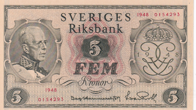 Sweden, 5 Kronor, 1948, UNC, p41a

Corner fold, Commemorative banknote

Esti...