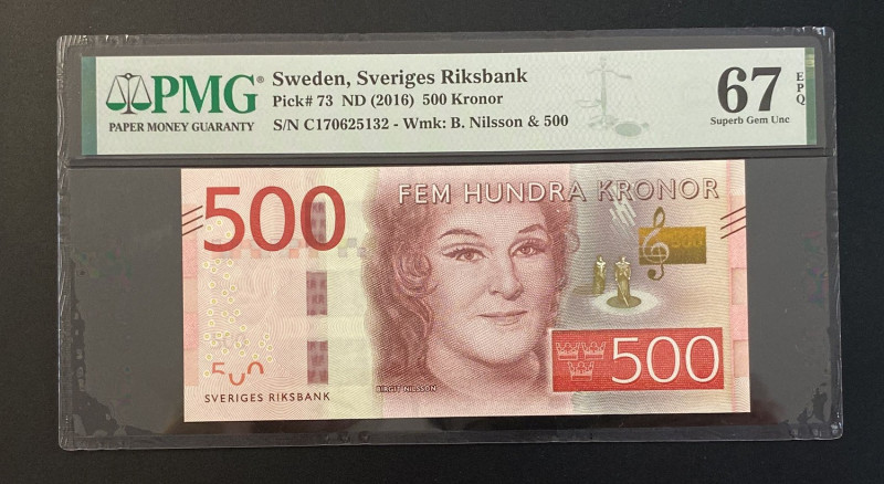 Sweden, 500 Kronor, 2016, UNC, p73

PMG 67 EPQ, High condition 

Estimate: U...