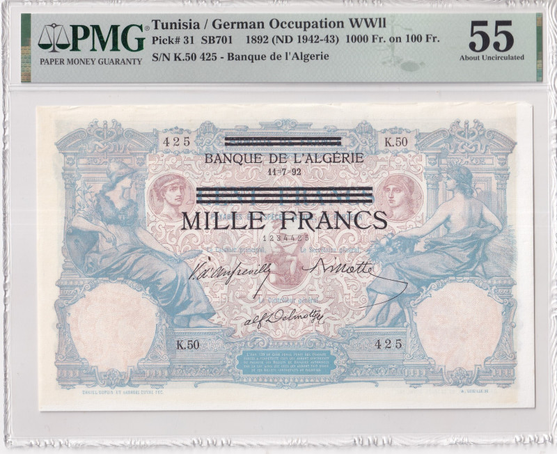 Tunisia, 1.000 Francs, 1942/1943, AUNC, p31a

PMG 55, German Occupation WWII
...