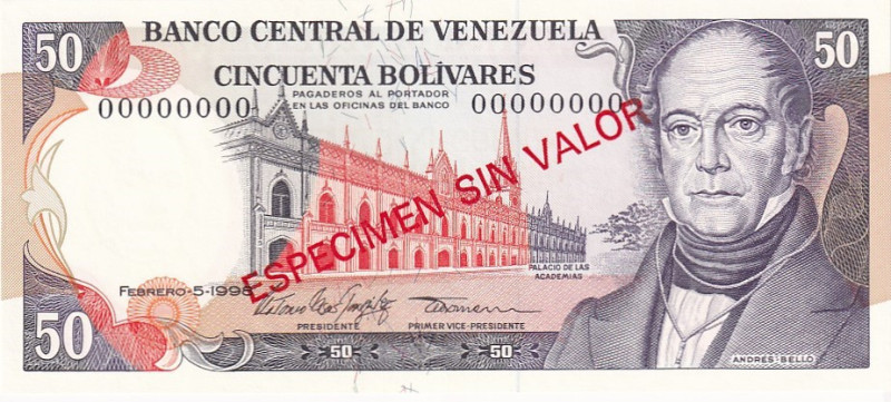 Venezuela, 50 Bolivianos, 1998, UNC, p65fs, SPECIMEN

Estimate: USD 20-40