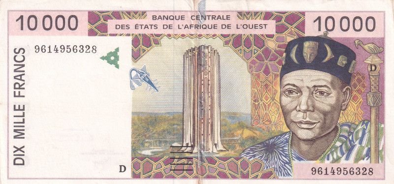 West African States, 10.000 Francs, 1996, AUNC, p414Dd

"D" Mali

Estimate: ...