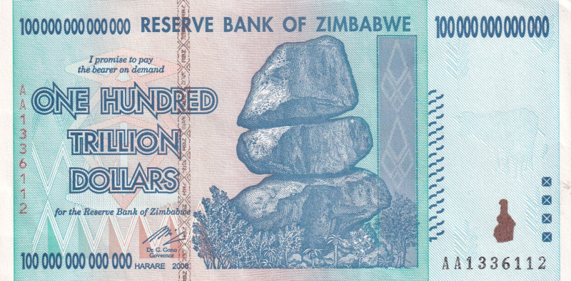 Zimbabwe, 100 Trillion Dollars, 2008, XF, p91

Estimate: USD 25-50