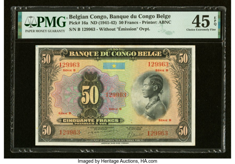 Belgian Congo Banque du Congo Belge 50 Francs ND (1941-42) Pick 16a PMG Choice E...